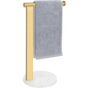 Siyzda Hand Towel Holder Stand for Bathroom, L Shaped Standing Hand Towel Rack, Towel Bar Kitchen Vanity Countertop Organizer, SUS304 Stainless Steel Material (Marble Base, Gold)