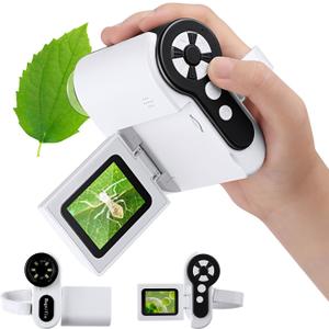1000X Handheld Microscope for Kids, 4K 2.0" Screen Mini Pocket Microscope with 6 Adjustable LED Lights, Edu Science Birthday Gifts for Kids Ages 8-12, 32G SD Card Included (White)