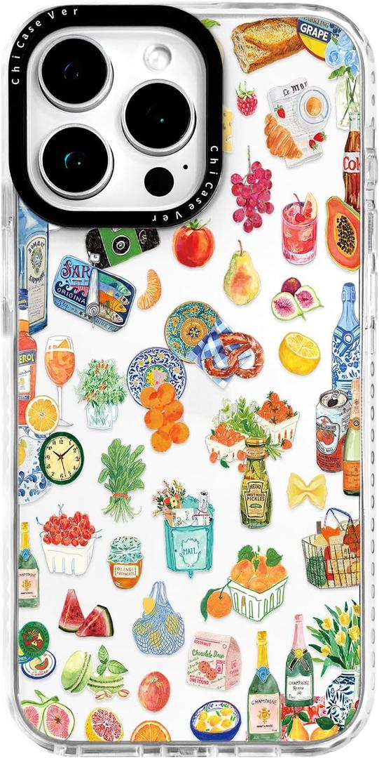 for iPhone 13 Pro Max Case, Gourmet Food Collage Pattern with Fruits & Croissants, Military-Grade Drop Protection, Juicy Foodie Soft Slim TPU Protective & Camera Protection for Women Girls (FancyCut)