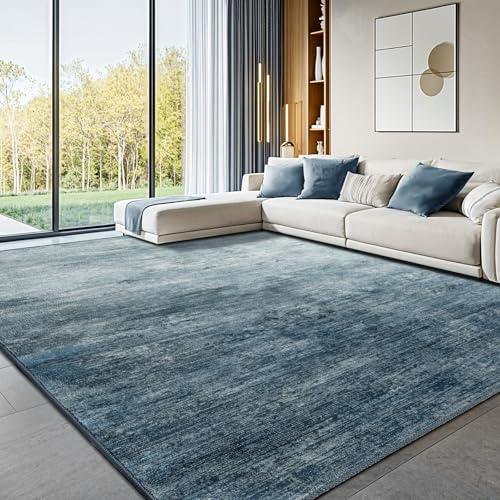LIANLAM Washable Rug 8x10 Area Rugs for Living Room - Stain Resistant Non-Slip Backing Boho Rug for Bedroom,Durable & Ultra-Thin Vintage Large Area Rug(8x10,Blue)