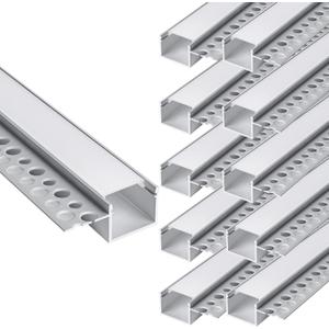 hunhun 10-Pack6.6ft/2Meter Drywall LED Aluminum Channel System with Milky Cover, End Caps and Mounting Clips, Aluminum Profile for LED Strip Light Installations (Single-Edge-6.6ft, 10)