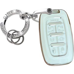 for Chrysler Key Fob Cover with Keychain Fit for Chrysler Pacifica 2017-2024 Touring Pinnacle Limited 7 Button Smart Key Shell (Silver-White)