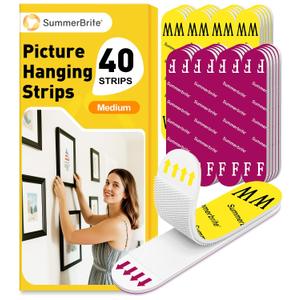 Picture Hanging Strips Heavy Duty, Damage Free Picture Hangers for Walls without Nails/Tools, Wall Sticky Hook and Loop Adhesive Strips Kit for Poster, Home, Office, 40 Strips/20Pairs-Medium