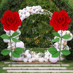 2 Pcs 140cm/55in Giant Red Rose Wedding Huge Artificial Flowers Jumbo Rose Props Big Large Flower Props for Decoration Creative Gift for Anniversary Birthday Mother's Day Valentine's
