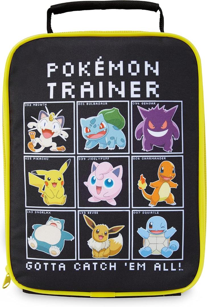 Pokemon Lunch Bag Boys Girls Anime Pikachu Insulated Lunch Box Kids Cooler Bag for Snacks Daycare Travel Picnic School Supplies Gifts for Kids (Black)