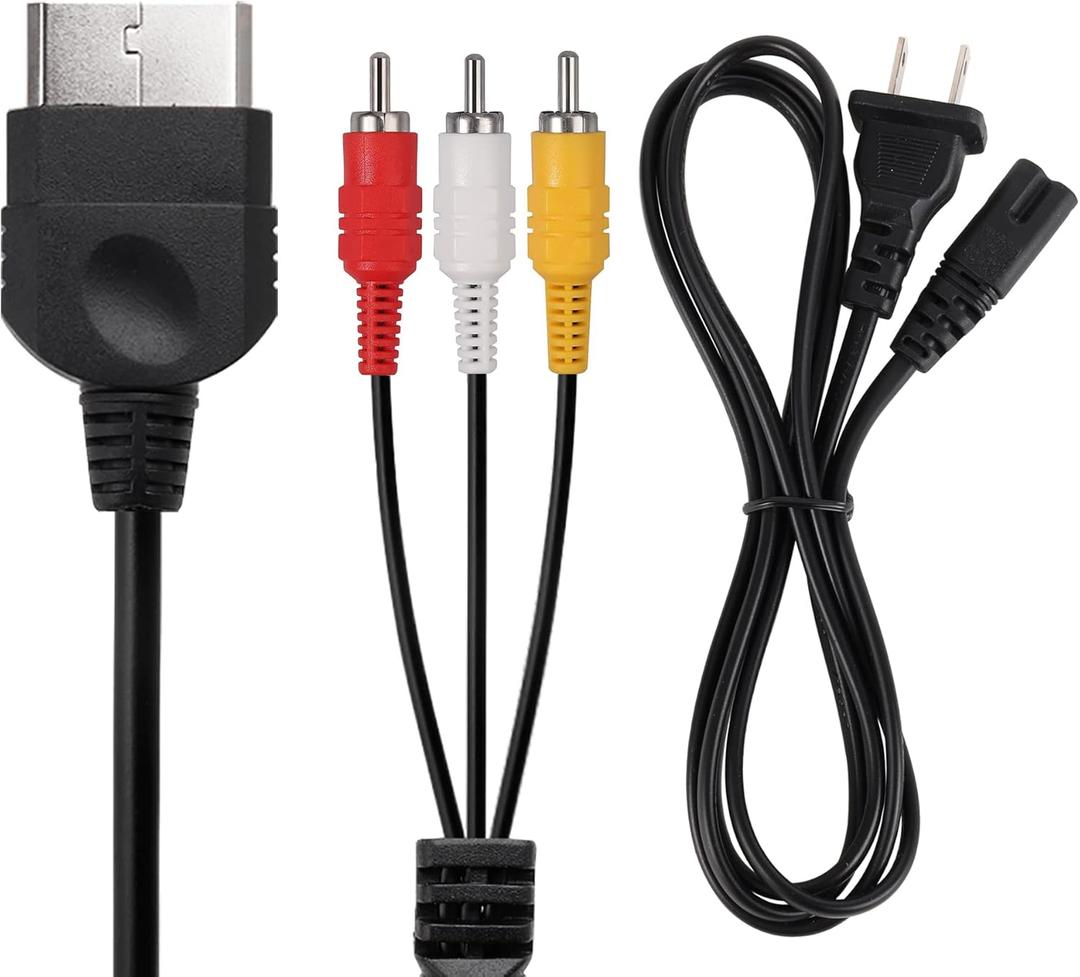 Power Cord and AV Cable for Xbox, 2 Prong Power Supply & Audio Video RCA AV Cable Replacement Set Compatible with Xbox Consoles(1st Generation)