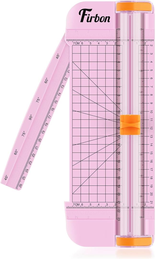 Firbon Pink A5 Paper Cutter, Straight Small Paper Trimmer with Side Ruler for Scrapbooking Craft, Paper, Coupon, Label, Cardstock