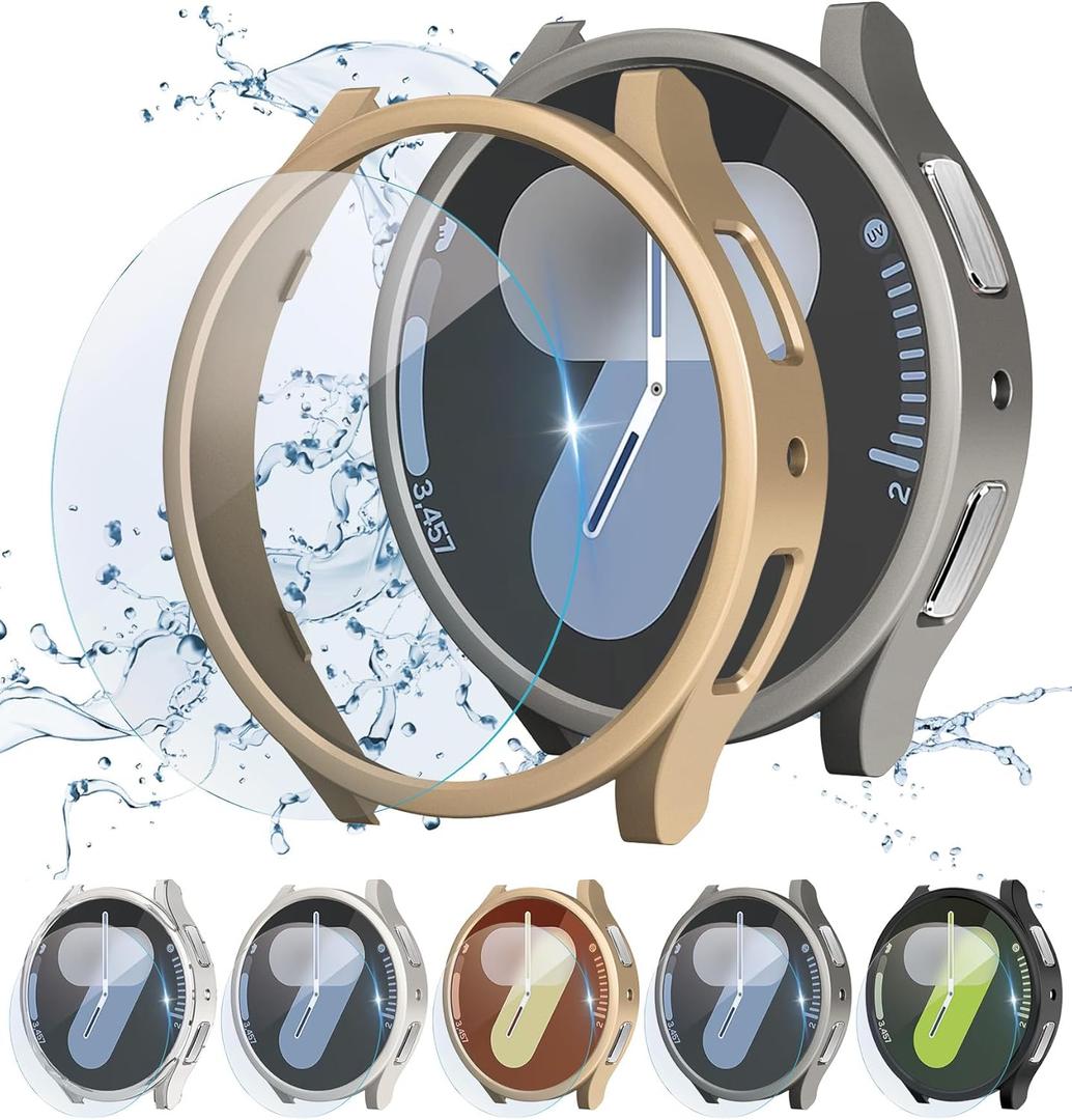 5+5 Pack Case for Galaxy Watch 7 Screen Protector 40mm Cover,Hard PC Anti Scratch Protective Cover with Tempered Glass for Samsung Galaxy Watch 7 Case 40mm Women Men