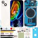 Back Glass Replacement Compatible with iPhone 14 Plus All Carriers 6.7" + Pre-Installed Plate and Camera Frame + Professional Tools (Starlight)