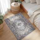 PURRUGS Vintage Farmhouse Boho Throw Rug 2x3 ft, Non-Slip Machine Washable Rug, Accent Oriental Area Rug for Entryway, Kitchen, Bedroom, Living Room and Dining Room, Periwinkle Gray/Soft Ivory