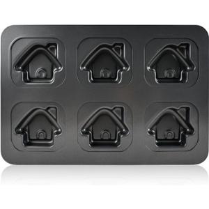 House Shaped Muffin Pan, 6-Cavity Carbon Steel Baking Mould, Nonstick Mini Cake Mold for Homemade Desserts & Gifts