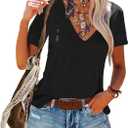 Topstype Deep V Neck T Shirts for Women Short Sleeve Sexy Tops Low Cut Cleavage T Shirt (Large, Black)
