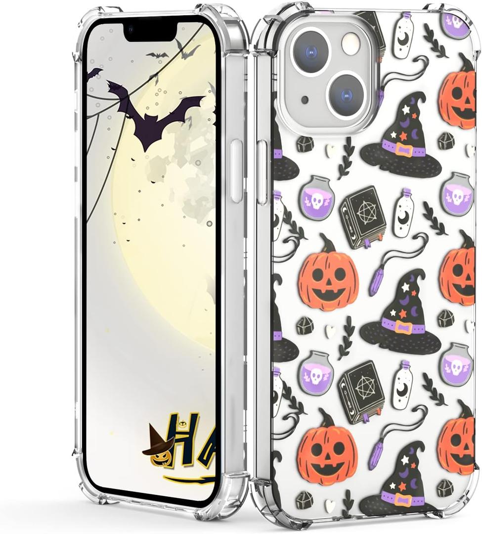YESPURE for iPhone 14 Case,Cute Pumpkin Ghost Halloween Pattern Design,Transparent Soft TPU Anti-Yellowing Anti-Scratch Shockproof Protective Cover Clear Case for iPhone 14 6.1 inch