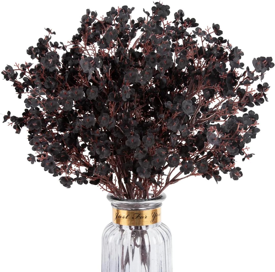Babys Breath Artificial Flowers, 8 Bundles Real Touch Black Fake Flowers Silk Flowers Bulk for Vase Home Office Wedding Indoor Outdoor Centerpiece Table Party Halloween Decorations