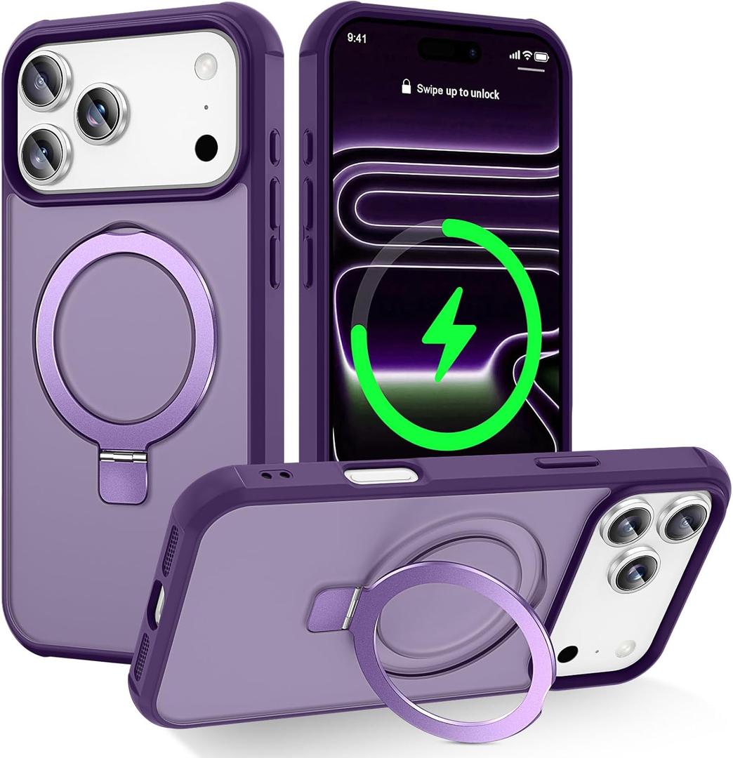 CHAOFEnG Magnetic Compatible with iPhone 17 Pro Max Case with Stand [Military Grade Drop Tested][Compatible with Magnet] Ring Translucent Slim Hard Back Soft Edge, Purple