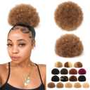Human Hair Ponytail for Black Women 6 Inch #04 Medium Brown Durable Natural Soft and Smooth Puff Hair Extensions