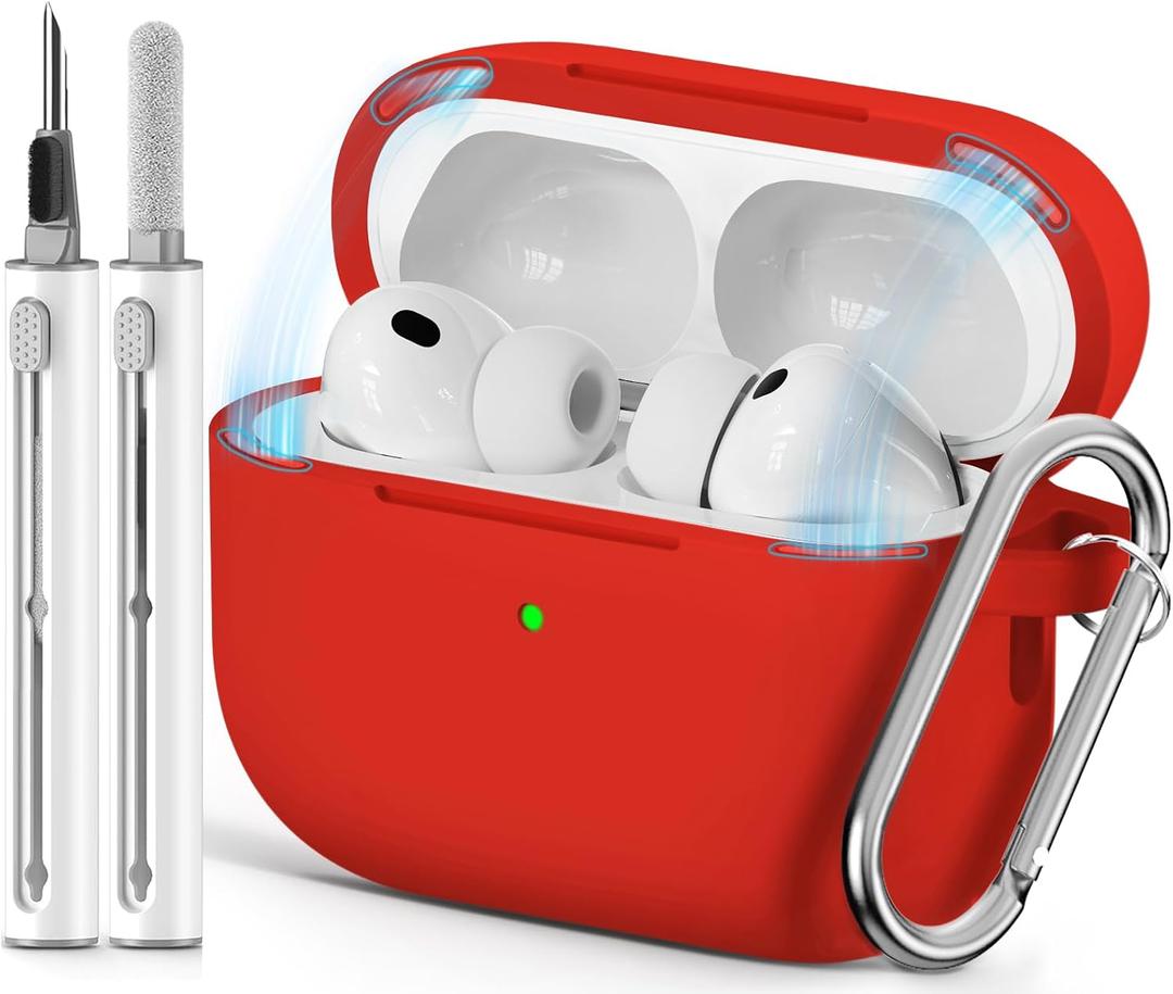 Ljusmicker for AirPods Pro 3 Case 2025 with Cleaner Kit,Soft Silicone Protective Cover for Apple AirPods Pro 3rd Generation Cases for Women Men,for AirPod Pro 3 Case with Keychain-Magnetic Red