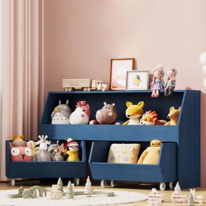 Toy Storage and Organizer for Kid, Boys and Girls Muti-Functional Bookcase and Storage Bin with Moveable Drawers, Children Toddler Storage Carbinet Dark Blue