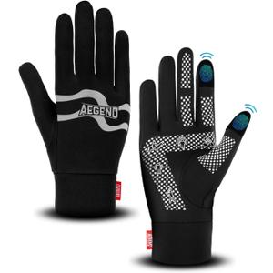 Aegend Lightweight Winter Gloves for Men Women, Warm Running Gloves Touchscreen Thermal Glove Liners for Cold Weather Driving, Cycling & Hiking, Non-Slip, Elastic Cuff, Stretchy, Durable (Medium, Black - Gray Pattern)