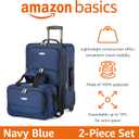Amazon Basics Softside Luggage Set, 23-Inch Expandable Suitcase with Wheels and 15-Inch Tote, Extra Space (+15%), Front Pockets, Telescopic Handle, Navy Blue, Carry-On 23-Inch, tote 15-Inch