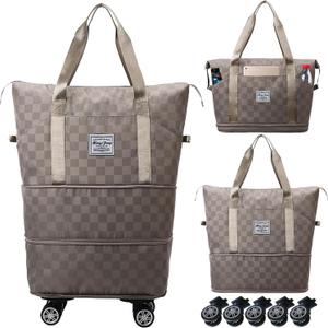 Expandable Foldable Duffel Bag Suitcases,Detachable Rolling Wheels,Rolling Duffle Bag with Wheels,Suitcase with Wheel,Carry on Luggage,Gift for Men Women Lightweight Suitcases (Khaki)