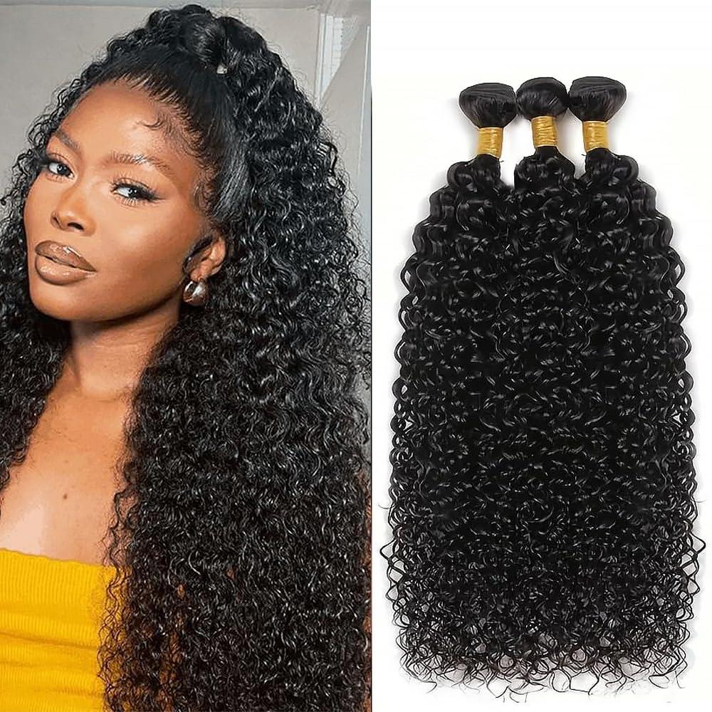Human Hair Bundles Curly #1B Natural Black 3 Kinkycurly Bundles Human Hair Quick Weave Wet and Wavy Unprocessed Native Virgin Raw Trippy Hair Extensions 20 22 24 Inch Double Weft for Woman