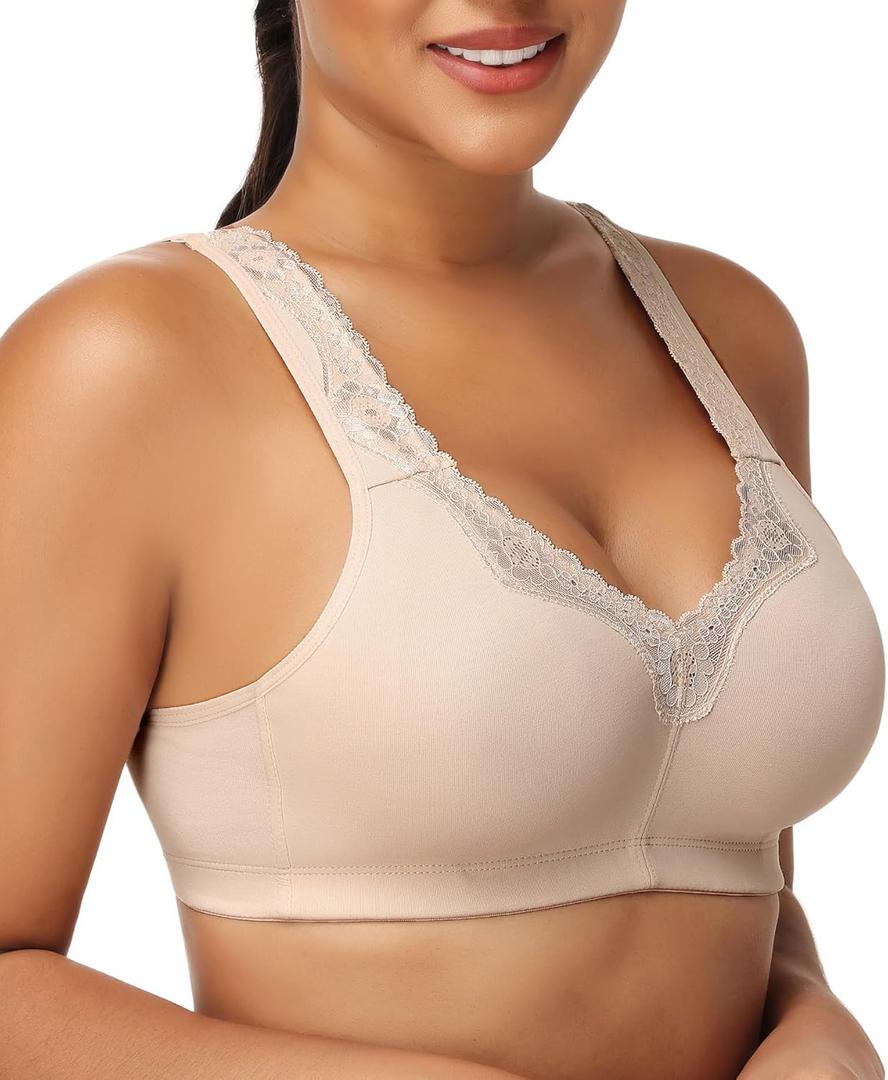 Minimizer Cotton Bra for Women Full Coverage Wireless Non Padded Plus Size(Beige,36DDD) (Beige)