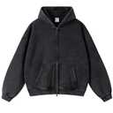 Arssm Mens Oversized Zip Up Hoodies Jackets Fleece Vintage Acid Wash Cotton Heavyweight Distressed Sweatshirt(Black-M)