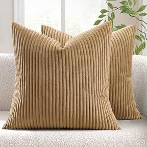 MIULEE Winter Pack of 2 Corduroy Soft Soild Decorative Square Throw Pillow Covers Set Cushion Cases Pillowcases for Sofa Bedroom Car 24 x 24 Inch Khaki