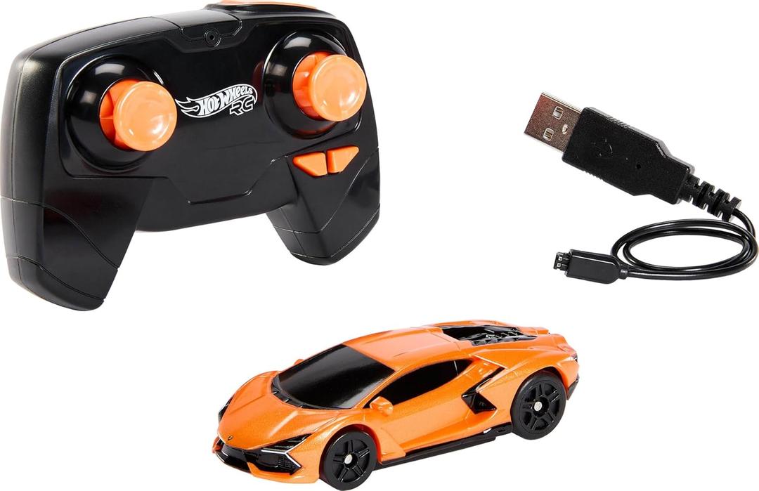 Hot Wheels RC Toy Car, Remote-Control Lamborghini Revuelto in 1:64 Scale, Recharge with USB Cable, Races & Stunts On - and Off-Track with Turbo Boost