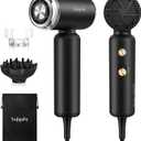 Dual Voltage Hair Dryer, High-Speed Ionic Blow Dryer for Fast Drying, Travel Compact Hair Blow Dryer with Magnetic Curly Diffuser for Home, Portable Hairdryer International 110-240V (Black)