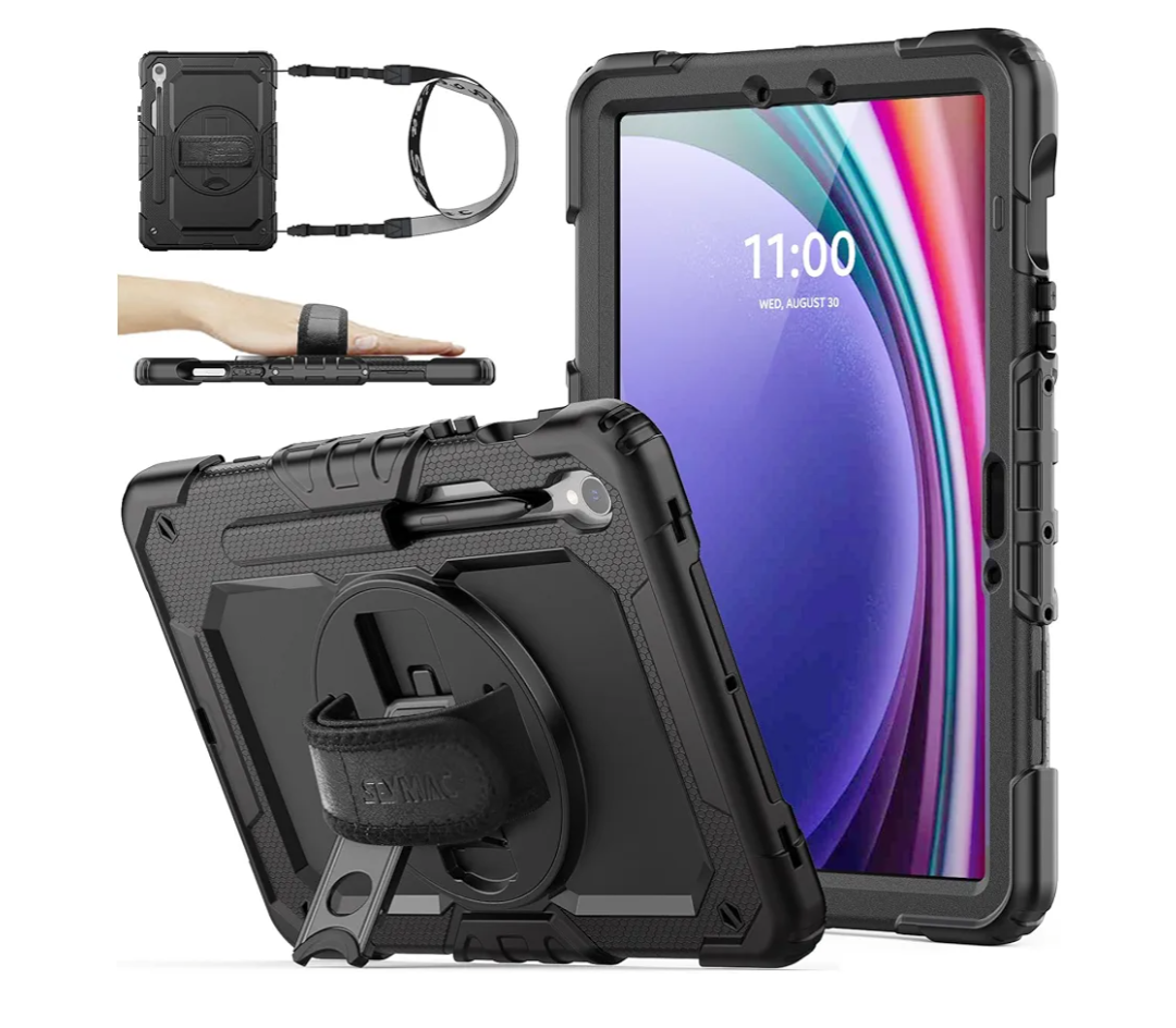SEYMAC stock Case for Samsung Galaxy Tab S10 Lite / S10 FE / S9 FE 5G / S9 Tablet Case 10.9''/ 11'' Protective with Screen Protector, Pen Holder, 360 Rotate Stand, Hand Strap, Shoulder Strap, Black1