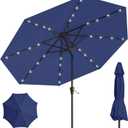 9' Solar LED Patio Umbrella with Tilt & Crank|8 Sturdy Ribs,UV Protection,Outdoor Market Table Umbrella for Deck,Lawn,Pool,Backyard(Navy), 107.98 inches x 92.4 inches