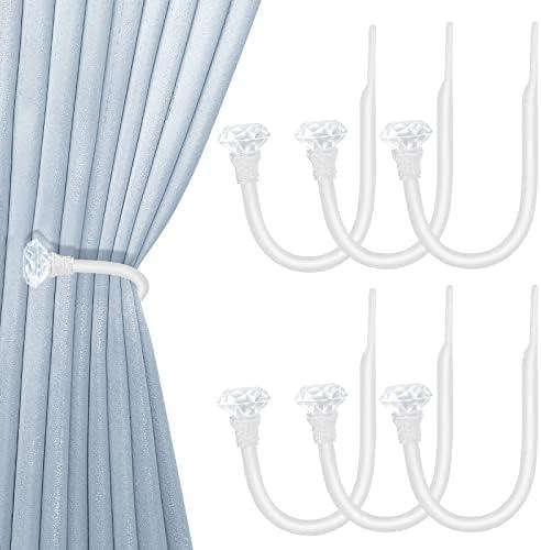 Hion Curtain Holdbacks White 6pcs, Curtain Tiebacks Wall Mounted Curtain Hooks Holders for Drapes