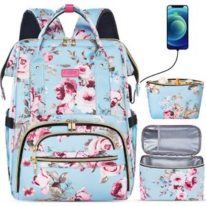 Kaome Lunch Backpack 15.6 Inch Laptop Backpack for Women with USB Port Nurse Gift Teacher Work Backpack Cooler Insulated Lunch Bag Waterproof Daypacks for Work Picnic Travel Anti-theft, Large