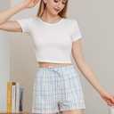 LYCY 2 Pack Womens 100% Cotton Plaid Pajama Shorts Y2k Gingham Cute Pj Short Pants Summer Striped Lounge Sleep Bottoms (Small, Pink Green Stripe+blue Green Plaid)