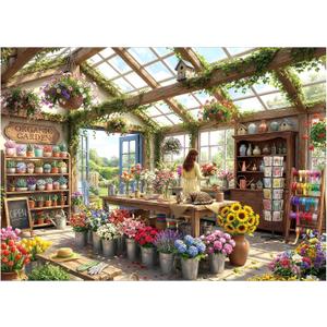 Cozy Flower Shop Puzzles for Adults 1000 Pieces,Challenging Jigsaw Puzzles for Adults,Difficult Impossible Puzzle for Family Game Night,Puzzle with Letters on Back,Recycled Paper Jigsaw Puzzle