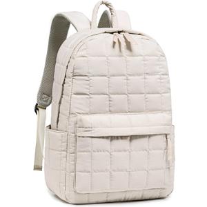 BTOOP Travel Backpack for Women Work Backpack Quilted College Backpacks for School Fit 15.6 Inch Laptop (Beige-Gray)