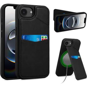 2 x Case for iPhone 16E Wallet Case with MagSafe, Kickstand, 3 Credit Card Holder [RFID Blocking], Magnetic Back Flip Case Heavy Duty Protective Cover for iPhone 16E 6.1"-Black