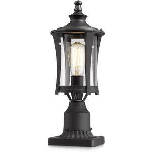EAPUDUN Outdoor Lamp Post Light Fixture, Waterproof 18 Inch Post Light with 3" Pier Mount Base, Matte Black Cast Aluminum Finish with Clear Glass Lantern for Driveway, Garden & Patio