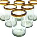 Amber Rim 14 oz Drinking Glasses (set of 6), Recycled Glass, Lead-free, Toxin-Free (Drinking)