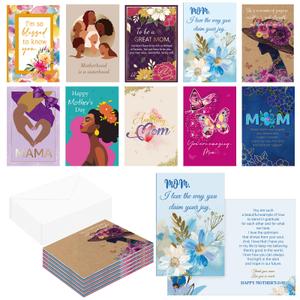 Weekgrat 50 Pack African American Mother's Day Cards with Blessing Message Colorful Floral Black Mothers Day Greeting Cards Bulk with Stickers Envelopes for Mom Wife Mother's Day Gift