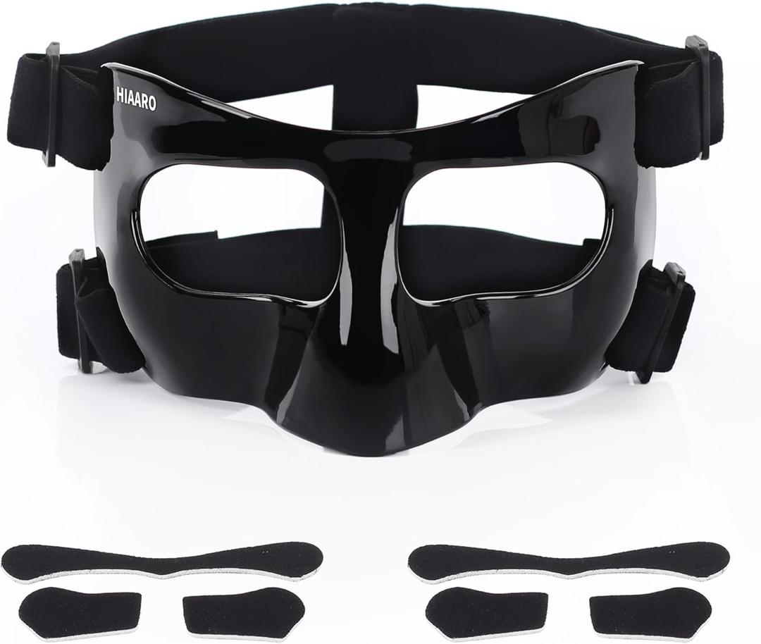 QK01 Nose Guard for Broken Nose, Face Shield Masks for Soccer, Basketball, and Other Sports Protect, Adjustable for Kids, Teenagers, and Adults, Suitable for Men and Women, Size M for teen and adult, Black