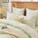 kingrest 100% Cotton King Duvet Cover Set - 3 Piece Soft & Breathable Bedding Set, Lightweight Comforter Cover with Zipper Closure, 16" Deep Pocket,(Green Leaves)