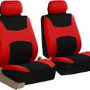 FH Group Car Seat Covers Front Set Red Cloth - Seat Covers for Low Back Car Seats with Removable Headrest, Universal Fit, Automotive Seat Cover, Airbag Compatible Car Seat Cover for SUV, Sedan, Van