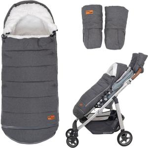 Baby Stroller Bunting Bag+Handmuff Set - Compatible with All UPPAbaby, Nuna, BOB, Jogger, Graco and Other All Strollers -Waterproof Winter Stroller Footmuff -Length Adjustable for 6 M to 5T, Large