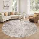 6ft Round Area Rug Living Room Rugs - 6x6 Washable Large Soft Indoor Neutral Modern Abstract Low Pile Rug Carpet for Bedroom Dining Room Farmhouse Home Office - Brown