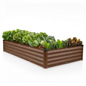 Plant & Plot Galvanized Raised Garden Beds Outdoor // 6×3×1 ft Planter Raised Beds for Gardening, Vegetables, Flowers (Dark Wood Grain) // Large Metal Garden Box // Patented Tool-Free Design