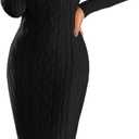 Fangetey Womens Long Sleeve Turtleneck Sweater Dresses Knitted Bodycon Midi Sheath Jumper Dresses (Large, Black)