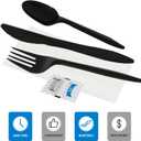 250Pack Plastic Cutlery Packets, Knife Fork Spoon Napkin Salt Pepper Sets, Individually Wrapped Black Plastic Cutlery Packets for Delivery, Cafeterias, Restaurants